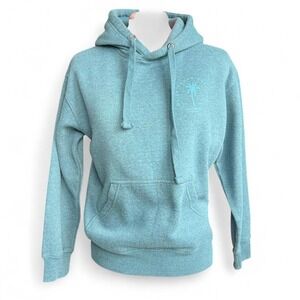 Quiet Storm Surf Shop Muted Blue Hoodie With Palm Tree Design Size XXS Oversized